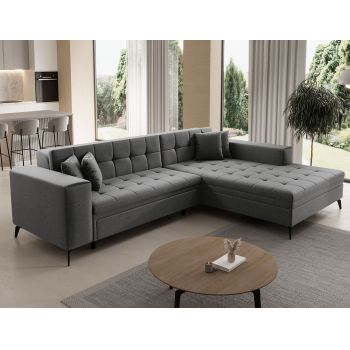 Coltar extensibil dreapta 4 locuri ELTAP, Sol_25, Solange, 292x196x84 cm, lemn/poliester, gri