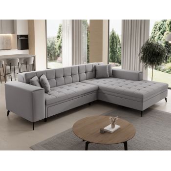 Coltar extensibil dreapta 4 locuri ELTAP, Sol_30, Solange, 292x196x84 cm, lemn/poliester, gri deschis