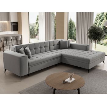 Coltar extensibil dreapta 4 locuri ELTAP, Sol_31, Solange, 292x196x84 cm, lemn/poliester, gri deschis