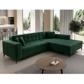 Coltar extensibil dreapta 4 locuri ELTAP, Sol_39, Solange, 292x196x84 cm, lemn/poliester, verde inchis