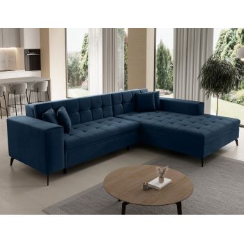 Coltar extensibil dreapta 4 locuri ELTAP, Sol_40, Solange, 292x196x84 cm, lemn/poliester, albastru inchis