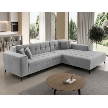 Coltar extensibil dreapta 4 locuri ELTAP, Sol_41, Solange, 292x196x84 cm, lemn/poliester, gri deschis