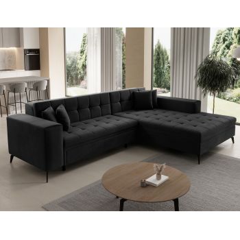 Coltar extensibil dreapta 4 locuri ELTAP, Sol_42, Solange, 292x196x84 cm, lemn/poliester, gri inchis