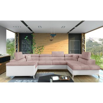 Coltar extensibil dreapta 6 locuri ELTAP, Th_04, Thiago, 342x208x88 cm, lemn/poliester, roz deschis/alb
