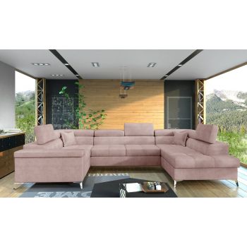 Coltar extensibil dreapta 6 locuri ELTAP, Th_05, Thiago, 342x208x88 cm, lemn/poliester, roz deschis