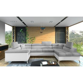 Coltar extensibil dreapta 6 locuri ELTAP, Th_10, Thiago, 342x208x88 cm, lemn/poliester, gri deschis/alb