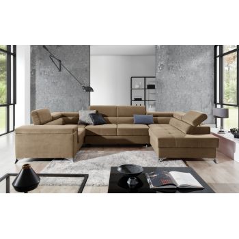 Coltar extensibil dreapta 6 locuri ELTAP, Th_12, Thiago, 342x208x88 cm, lemn/poliester, maro deschis