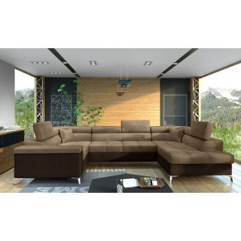 Coltar extensibil dreapta 6 locuri ELTAP, Th_13, Thiago, 342x208x88 cm, lemn/poliester, maro deschis/maro inchis