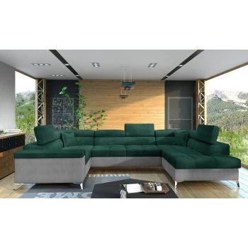Coltar extensibil dreapta 6 locuri ELTAP, Th_16, Thiago, 342x208x88 cm, lemn/poliester, verde inchis/gri deschis