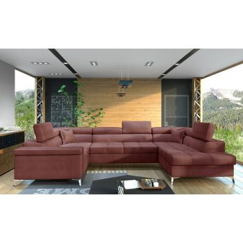 Coltar extensibil dreapta 6 locuri ELTAP, Th_19, Thiago, 342x208x88 cm, lemn/poliester, roz inchis