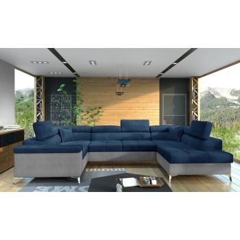 Coltar extensibil dreapta 6 locuri ELTAP, Th_20, Thiago, 342x208x88 cm, lemn/poliester, albastru inchis/gri deschis