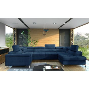 Coltar extensibil dreapta 6 locuri ELTAP, Th_21, Thiago, 342x208x88 cm, lemn/poliester, albastru inchis