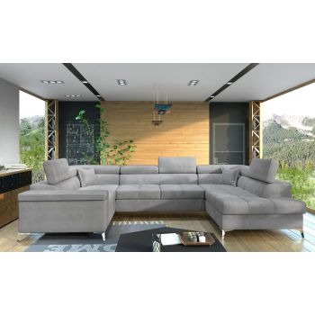 Coltar extensibil dreapta 6 locuri ELTAP, Th_22, Thiago, 342x208x88 cm, lemn/poliester, gri deschis