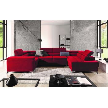 Coltar extensibil dreapta 6 locuri ELTAP, Th_45, Thiago, 342x208x88 cm, lemn/poliester, rosu