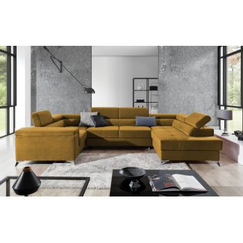 Coltar extensibil dreapta 6 locuri ELTAP, Th-65, Thiago, 342x208x88 cm, lemn/poliester, mustar