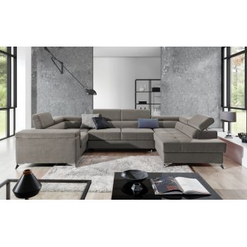 Coltar extensibil dreapta 6 locuri ELTAP, Th_67, Thiago, 342x208x88 cm, lemn/poliester, bej inchis