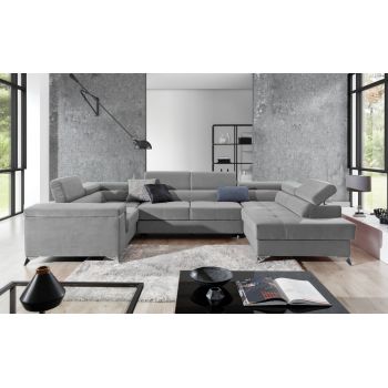 Coltar extensibil dreapta 6 locuri ELTAP, Th_69, Thiago, 342x208x88 cm, lemn/poliester, gri deschis