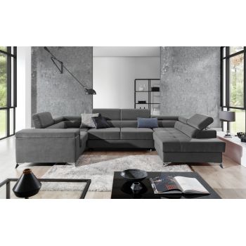 Coltar extensibil dreapta 6 locuri ELTAP, Th_71, Thiago, 342x208x88 cm, lemn/poliester, gri inchis
