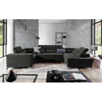 Coltar extensibil dreapta 6 locuri ELTAP, Th_73, Thiago, 342x208x88 cm, lemn/poliester, gri inchis