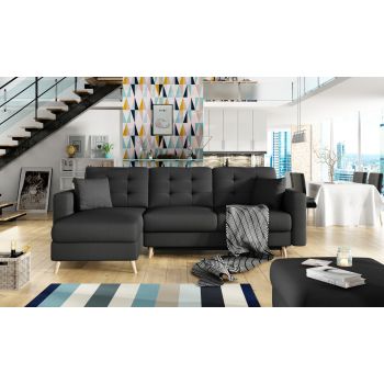Coltar extensibil reversibil 3 locuri ELTAP, AsgL-01, Asgard, 248x162x93 cm, lemn/poliester, negru