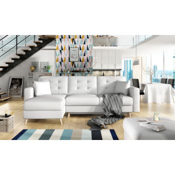 Coltar extensibil reversibil 3 locuri ELTAP, AsgL-07, Asgard, 248x162x93 cm, lemn/poliester, alb