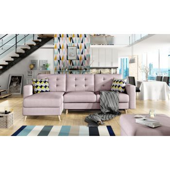 Coltar extensibil reversibil 3 locuri ELTAP, AsgL-09, Asgard, 248x162x93 cm, lemn/poliester, roz deschis