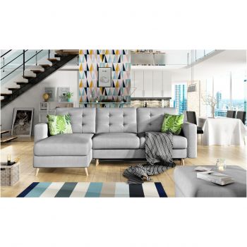 Coltar extensibil reversibil 3 locuri ELTAP, AsgL-12, Asgard, 248x162x93 cm, lemn/poliester, gri deschis