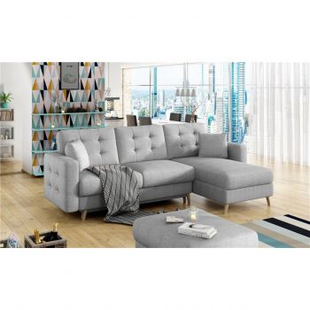 Coltar extensibil reversibil 3 locuri ELTAP, AsgL-19, Asgard, 248x162x93 cm, lemn/poliester, gri deschis