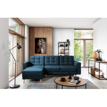 Coltar extensibil reversibil 3 locuri ELTAP, AsgL-25, Asgard, 248x162x93 cm, lemn/poliester, albastru inchis