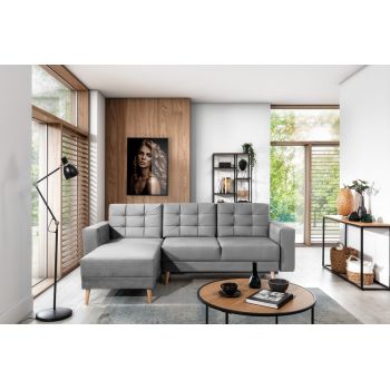 Coltar extensibil reversibil 3 locuri ELTAP, AsgL-26, Asgard, 248x162x93 cm, lemn/poliester, gri deschis