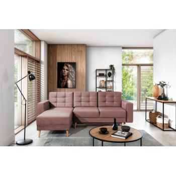 Coltar extensibil reversibil 3 locuri ELTAP, AsgL-59, Asgard, 248x162x93 cm, lemn/poliester, roz inchis