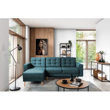 Coltar extensibil reversibil 3 locuri ELTAP, AsgL-60, Asgard, 248x162x93 cm, lemn/poliester, verde