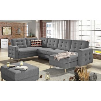 Coltar extensibil reversibil 5 locuri ELTAP, AsdU-04, Asgard, 326x202x93 cm, lemn/poliester, gri