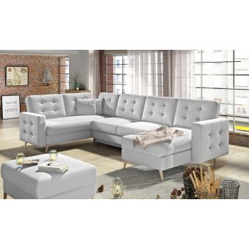 Coltar extensibil reversibil 5 locuri ELTAP, AsdU-07, Asgard, 326x202x93 cm, lemn/poliester, alb