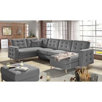 Coltar extensibil reversibil 5 locuri ELTAP, AsdU-08, Asgard, 326x202x93 cm, lemn/poliester, gri