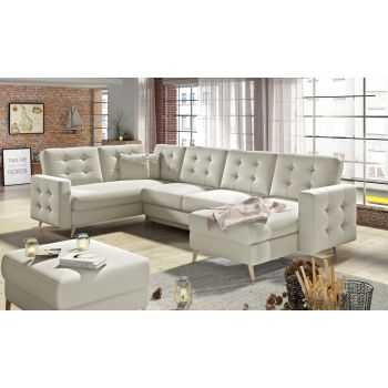 Coltar extensibil reversibil 5 locuri ELTAP, AsdU-09, Asgard, 326x202x93 cm, lemn/poliester, bej deschis