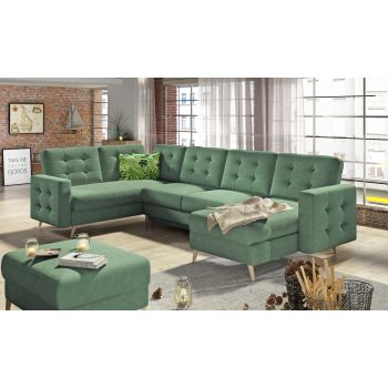 Coltar extensibil reversibil 5 locuri ELTAP, AsdU-11, Asgard, 326x202x93 cm, lemn/poliester, verde