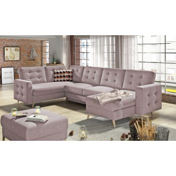 Coltar extensibil reversibil 5 locuri ELTAP, AsdU-12, Asgard, 326x202x93 cm, lemn/poliester, roz