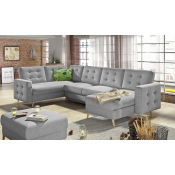 Coltar extensibil reversibil 5 locuri ELTAP, AsdU-15, Asgard, 326x202x93 cm, lemn/poliester, gri deschis