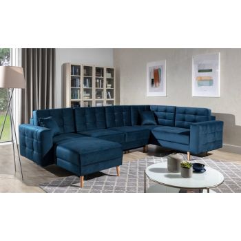 Coltar extensibil reversibil 5 locuri ELTAP, AsdU-20, Asgard, 326x202x93 cm, lemn/poliester, albastru inchis