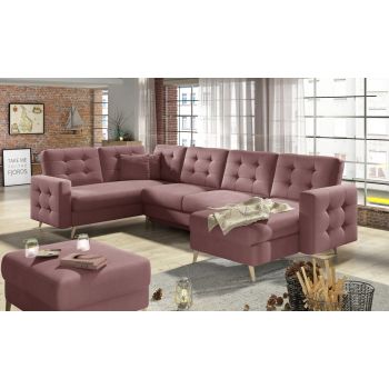 Coltar extensibil reversibil 5 locuri ELTAP, AsdU-21, Asgard, 326x202x93 cm, lemn/poliester, roz inchis