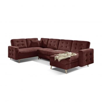 Coltar extensibil reversibil 5 locuri ELTAP, AsdU-22, Asgard, 326x202x93 cm, lemn/poliester, maro
