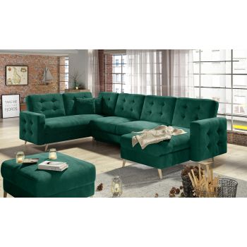 Coltar extensibil reversibil 5 locuri ELTAP, AsdU-23, Asgard, 326x202x93 cm, lemn/poliester, verde inchis