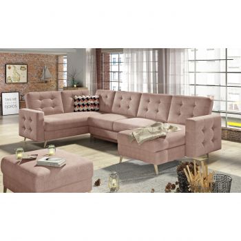 Coltar extensibil reversibil 5 locuri ELTAP, AsdU-24, Asgard, 326x202x93 cm, lemn/poliester, roz deschis
