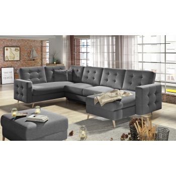 Coltar extensibil reversibil 5 locuri ELTAP, AsdU-26, Asgard, 326x202x93 cm, lemn/poliester, gri inchis
