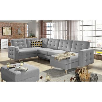 Coltar extensibil reversibil 5 locuri ELTAP, AsdU-27, Asgard, 326x202x93 cm, lemn/poliester, gri deschis