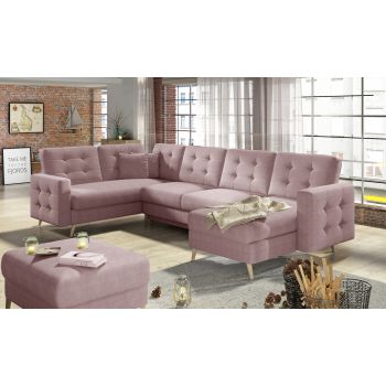 Coltar extensibil reversibil 5 locuri ELTAP, AsdU-33, Asgard, 326x202x93 cm, lemn/poliester, roz