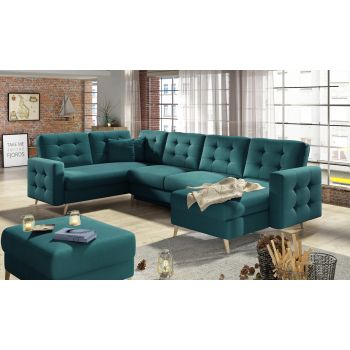 Coltar extensibil reversibil 5 locuri ELTAP, AsdU-34, Asgard, 326x202x93 cm, lemn/poliester, verde