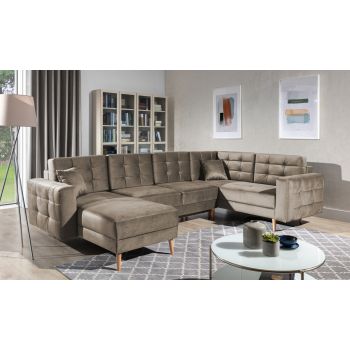 Coltar extensibil reversibil 5 locuri ELTAP, AsdU-53, Asgard, 326x202x93 cm, lemn/poliester, maro deschis