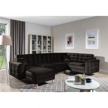 Coltar extensibil reversibil 5 locuri ELTAP, AsdU-54, Asgard, 326x202x93 cm, lemn/poliester, maro inchis